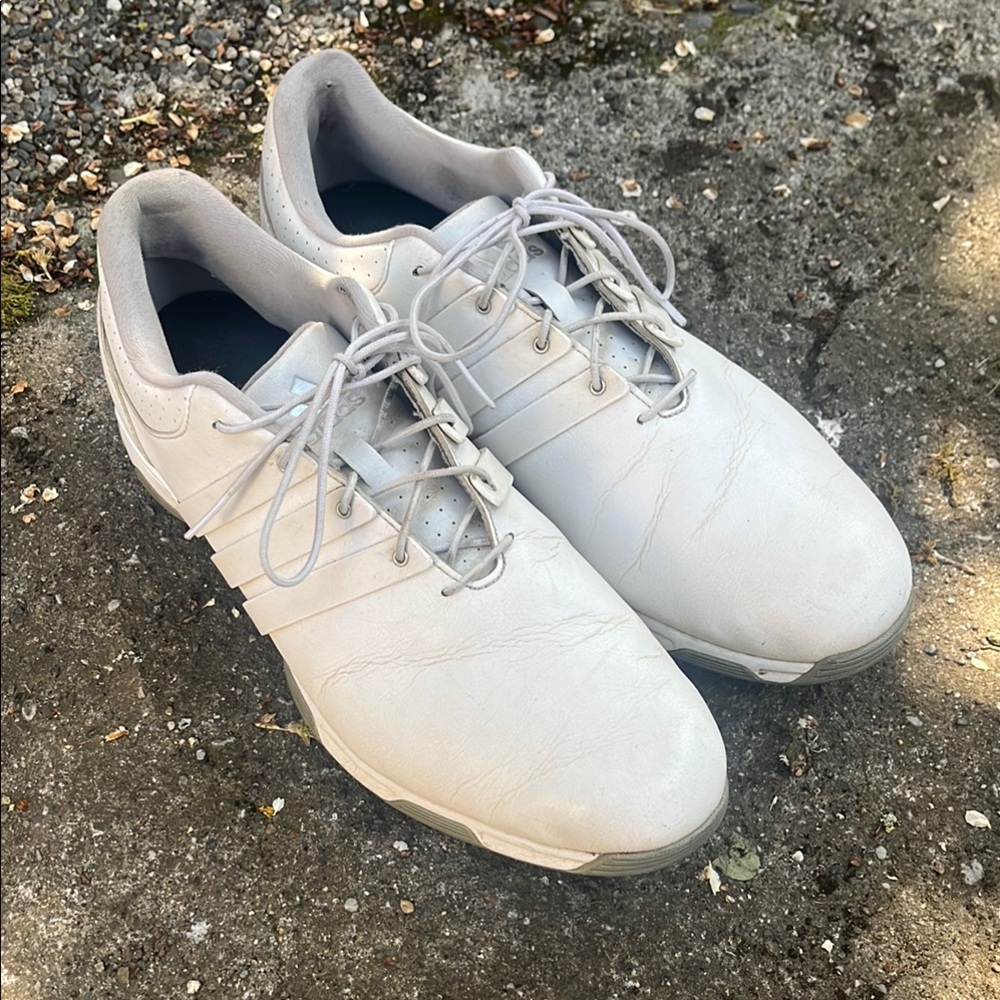 White Leather Adidas Golf Shoes- size 12